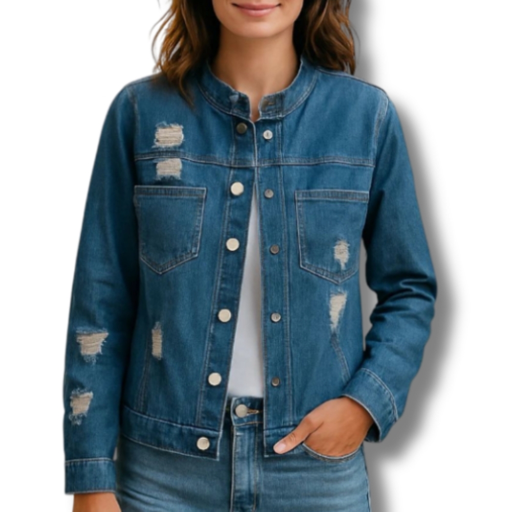 PRICED ↘️ POL Women's Denim jacket Distressed Oversized Pockets Blue Small